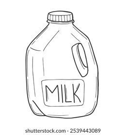 Vector outline bottle milk icon. Milk gallon vector sketch. Dairy product in plastic packaging.