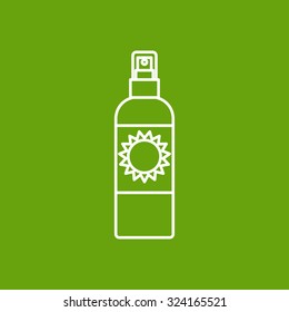 Vector outline bottle with solar protection on color background 
