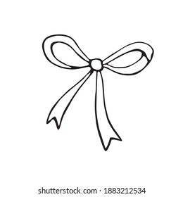 Vector outline bow ribbon. Doodles, coloring book, hand drawn. Simple illustration for Easter xmas birthday Valentines Day, wedding, holiday, gift, girl. Element of design, clip art