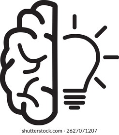 Vector outline brain with lightbulb—idea and creativity symbol