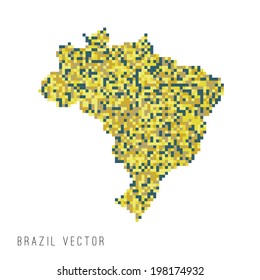 A vector outline of Brazil in a pixel art style