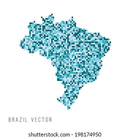 A vector outline of Brazil in a pixel art style