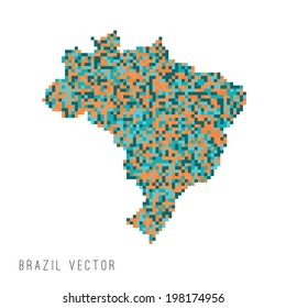 A vector outline of Brazil in a pixel art style