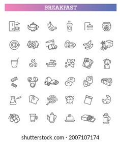 Vector outline breakfast flat icons. Cooking set