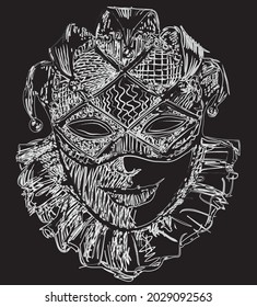 Vector outline brush drawing of fictional abstract face in venetian mas