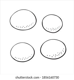 Vector outline buns, scone, crumpet. Hand drawn simple bread icons in doodle style. Black line sketch set for bakery isolated on white background