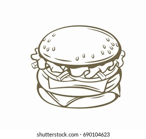 vector outline burger isolated on white background