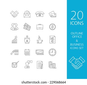 Vector outline business and office icons set