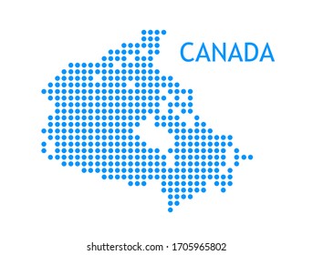 Vector outline of Canada in blue creative pixelated doted style. Silhouette of Canadian contour map.