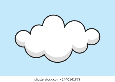 Vector Outline Cartoon Cloud Isolated on Blue Background. Minimal Cloud in Cartoon Style. Funky Cartoon Style One Cloud design element. Environment illustrations.