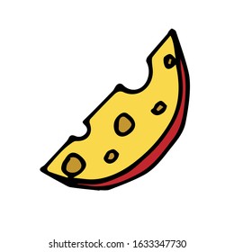 vector outline cartoon image of a piece of cheese isolated on white background. the logo of cheese.