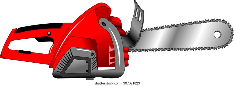 vector outline chainsaw on white background, illustration