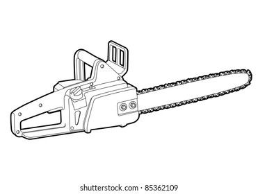 vector outline chainsaw on white background