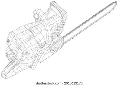 Vector outline chainsaw. Wire-frame. EPS10 format. Vector created of 3d.