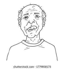 Vector Outline Character - Toothless Old Man. Male Retired Person Portrait.