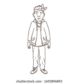 Vector Outline Character - Young Afroamerican Man in Hip-Hop Outfit