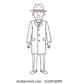 Vector Outline Character - Young Man in Autumn Outfit. Hat and Coat.