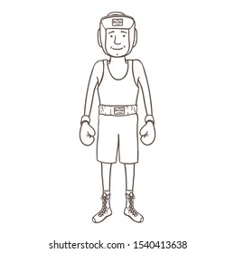 Vector Outline Character - Young Man in Full Boxing Equipment