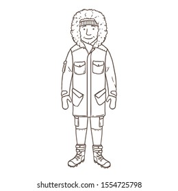 Vector Outline Character - Young Man in Winter Outfit