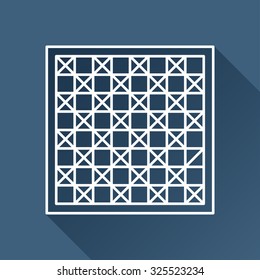 Vector outline checkers board icon on dark blue background with long shadow 