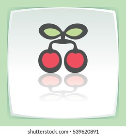 Vector outline cherry fruit food icon on white flat square plate. Elements for mobile concepts and web apps. Modern infographic logo and pictogram.