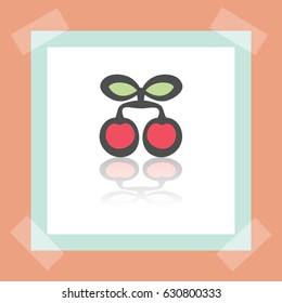 Vector outline cherry fruit food icon on white sticker. Elements for mobile concepts and web apps. Modern infographic logo and pictogram.