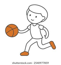 Vector outline of a child enjoying basketball, perfect for playful designs and prints.






