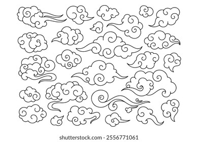 vector outline Chinese clouds isolated on white background.