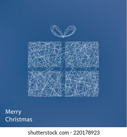 Vector outline Christmas gift. Modern Christmas background with place for your content. Christmas decoration. Minimalistic Christmas motive.