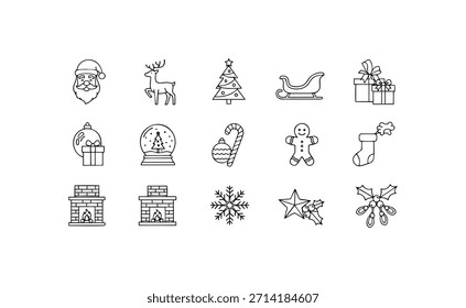 Vector Outline Christmas Icon Set