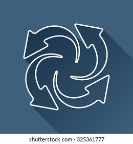 Vector outline circle round arrows for business, diagram on dark blue background with long shadow 