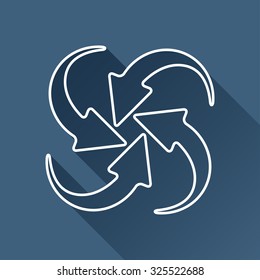 Vector outline circle round arrows for business, diagram on dark blue background with long shadow 