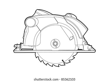 Vector outline circular saw on white background