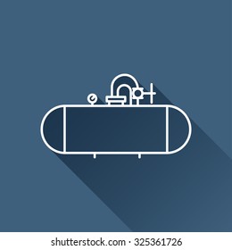 Vector outline cistern icon on dark blue background with long shadow 