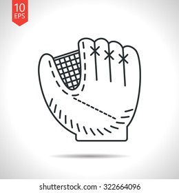 Vector outline classic grey baseball glove icon on white background 
