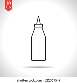 Vector outline classic grey bottle with ketchup icon on white background 