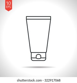 Vector outline classic grey cosmetic cream bottle on white background 