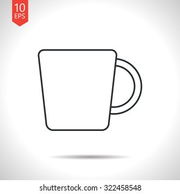 Vector outline classic grey cup for tea or coffee icon on white background 