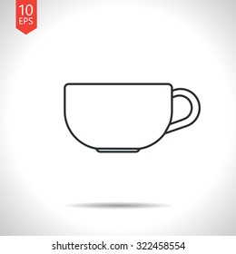 Vector outline classic grey cup for tea or coffee icon on white background 
