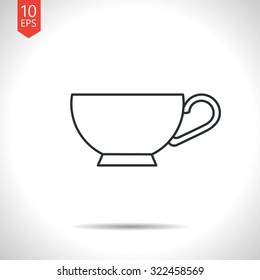 Vector outline classic grey cup for tea or coffee icon on white background 