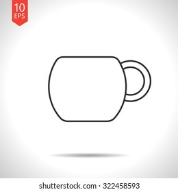 Vector outline classic grey cup for tea or coffee icon on white background 