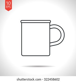 Vector outline classic grey cup for tea or coffee icon on white background 