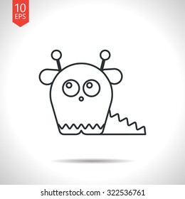 Vector outline classic grey dinosaur monster icon on white background 