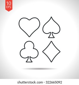 Vector outline classic grey game casino cards suit icon on white background 