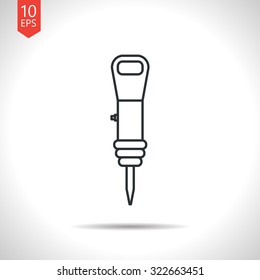 Vector outline classic grey jackhammer icon on white background . Industrial equipment 