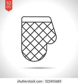 Vector outline classic grey kitchen glove and potholder on white background 
