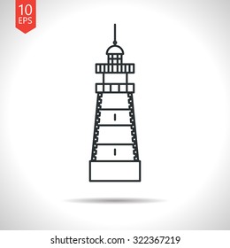 Vector outline classic grey lighthouse icon on white background 