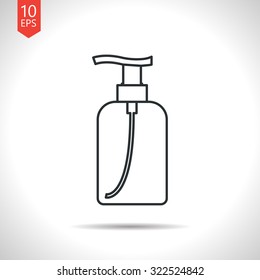 Vector Outline Classic Grey Liquid Soap Bottle On White Background . Cosmetic Icon 