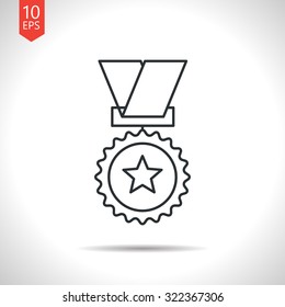 Vector outline classic grey medal icon on white background . Winner award 