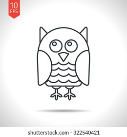 Vector outline classic grey owl icon on white background 